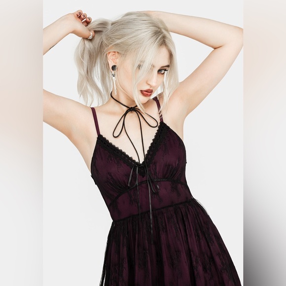 Disturbia Plum Lace Slip Dress | Whimsigoth Goth Core Mini | US 6 - Picture 7 of 15